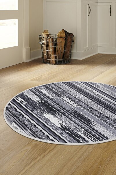 Dijidekor سجادة حمام قابلة للغسل بسجادة مستديرة رقمية بدون حواف باللون الرماد...