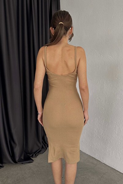 Eka Γυναικείο Μπεζ Φόρεμα με ριμπ λουράκι 0956-1267