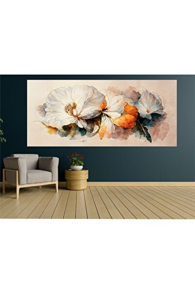 HDART Modern Soyut Yağlı Boya Efekti Görünümlü Çiçek Duvar Kanvas Tablo Tablo...