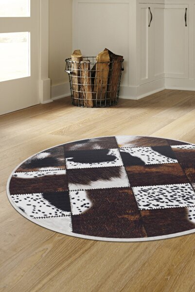 Dijidekor سجادة حمام مستديرة قابلة للغسل بسجادة مستديرة رقمية باللون البني من...