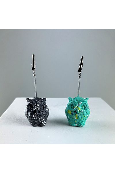 oasis decoration Ice Green Gray Owl 2-Piece Note Holder Set