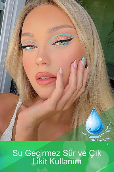 Uniquem Açık Yeşil Ultra Ince Uçlu Likit Kalem Eyeliner Sürülebilir Makyaj Göz Su Geçirmez
