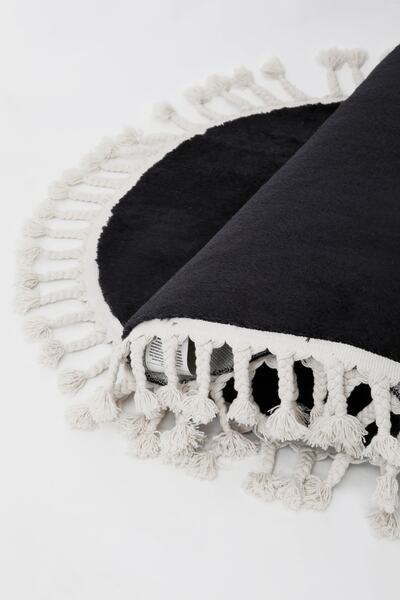 Dijidekor سجادة منسوجة مستديرة سوداء اللون سجادة قطيفة معنقدة سجادة حمام مضاد...