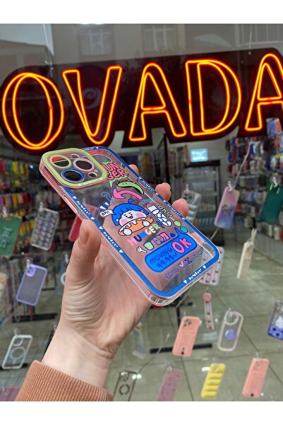 OVADA Iphone 14 Pro Kamera Korumalı Çizgi Film Karakterli Şeffaf Kılıf