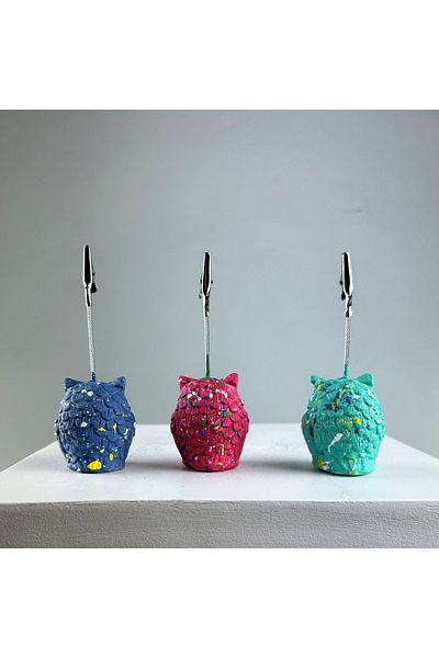 oasis decoration Fuchsia Ice Green Gray Blue Owl 3-Piece Note Holder Set