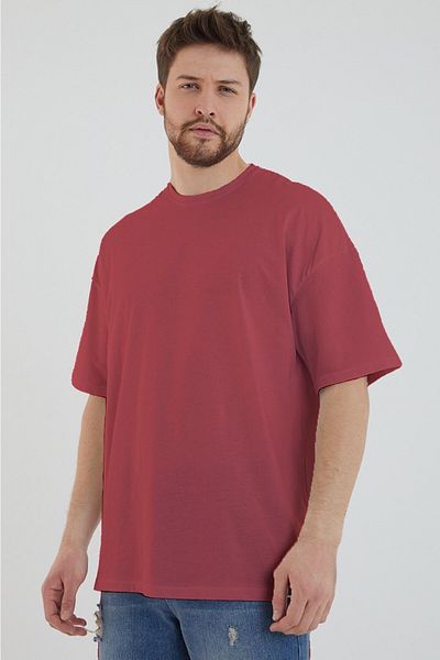 DEEPSENCE Ανδρικό μπλουζάκι Oversize απλό βαμβακερό ύφασμα Dusty Rose Χρώμα