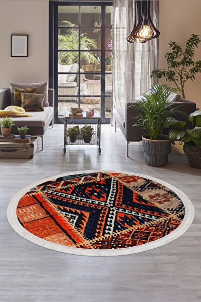 Dijidekor K1300 سجادة حمام مستديرة قابلة للغسل ومهدب رقمية مقاس 80x80