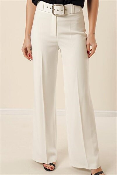 Canseven Fashion Beli Kemerli Bol Paça Yüksek Bel Kumaş Pantolon