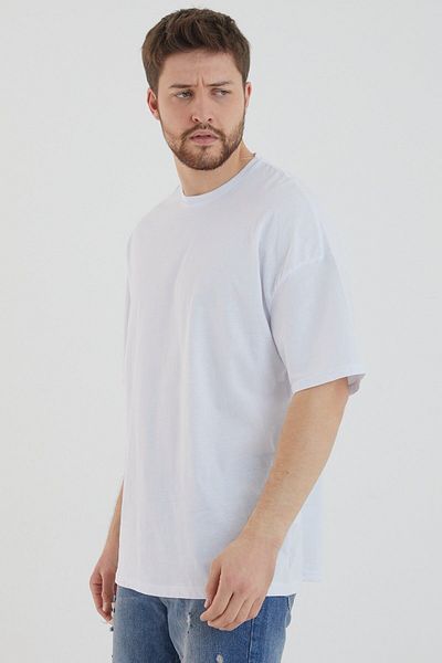DEEPSENCE Ανδρικό Oversize Απλό T-shirt Βαμβακερό ύφασμα Λευκό Χρώμα