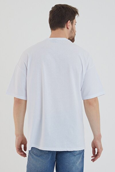 DEEPSENCE Pánské oversize obyčejné tričko Bavlněná látka Bílá barva