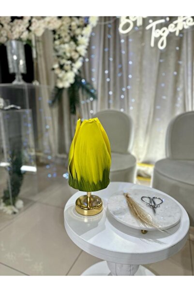 Maison Avf Sarı Eva Lale Tasarım Kablosuz Masa Lambası - Alt Parlak Gold