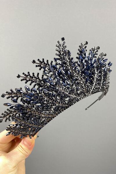 FdayAksesuar Coroană de mireasă și henna brodată cu mărgele Naaerro, cu frunz...