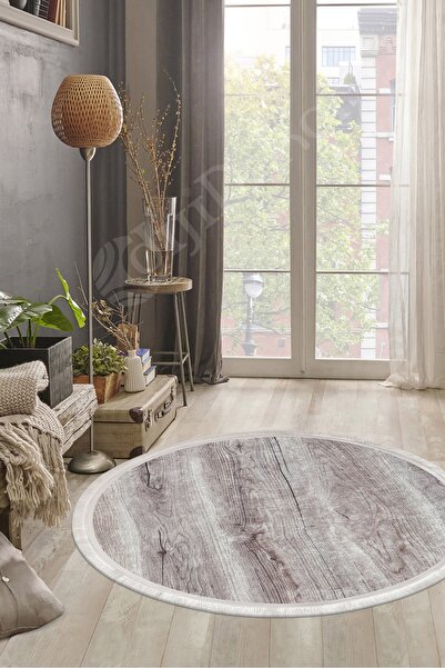 Dijidekor Ky7055 Mink Fringed Digital Round Carpet Washable Bath Mat 80x80