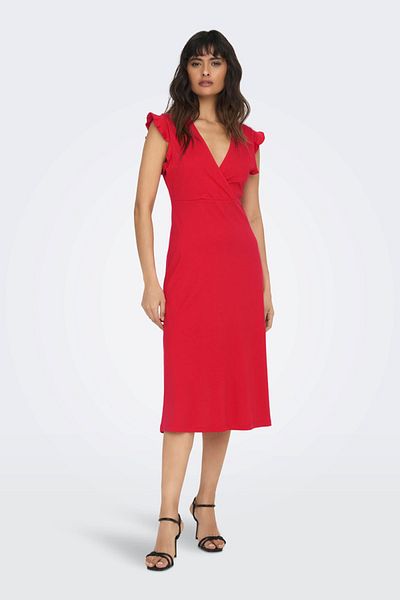 ONLY Γυναικείο φόρεμα Onlmay Life Wrap Midi μήκους 15257520 Κόκκινο