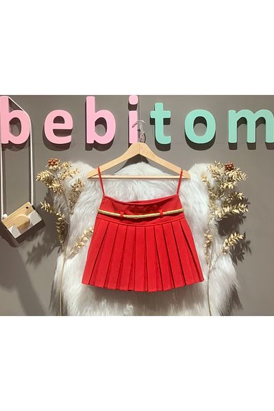 bebitomkids 5-8 Years Girl Pleated Belted Skirt