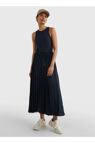 Tommy Hilfiger Blue Midi Crew Neck Women's Dress - Ww0Ww39342Dw5