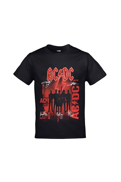 Orijin Tekstil Ac Dc Power Up Front Back Printed Unisex Black Tshirt