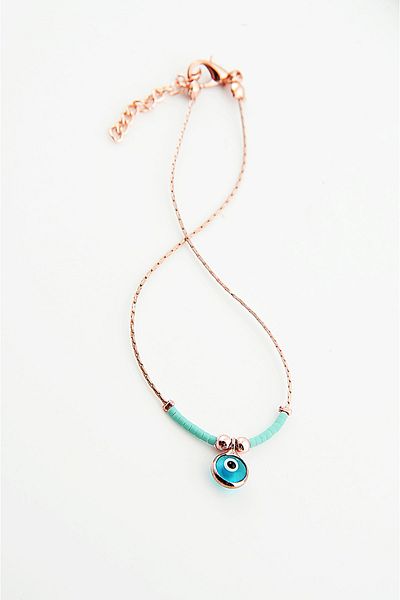 EUROMODA Rose Colored Anklet Foot Accessory with Evil Eye Figure