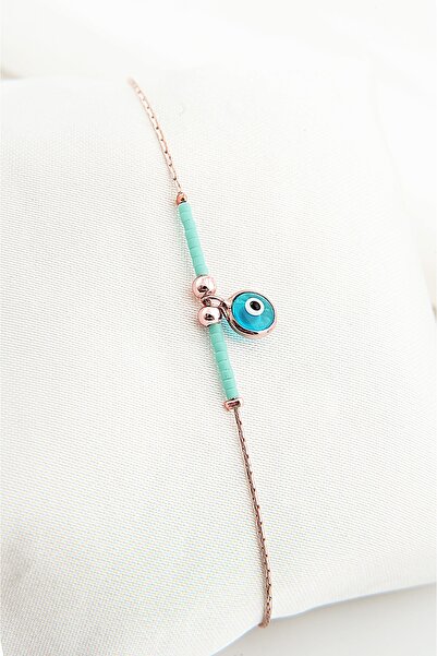 EUROMODA Rose Colored Anklet Foot Accessory with Evil Eye Figure