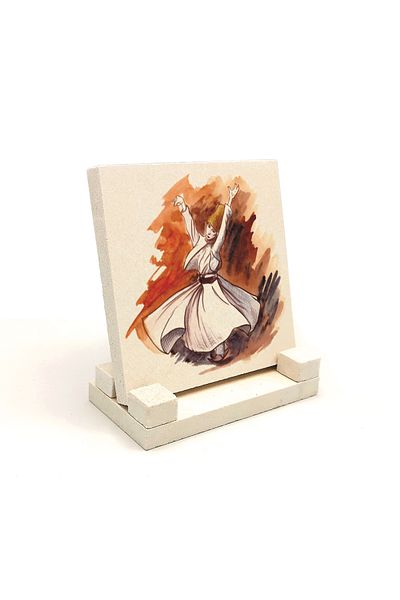 Sadrazam Whirling Dervish Printed Natural Stone Desktop 10x10 Krt-78
