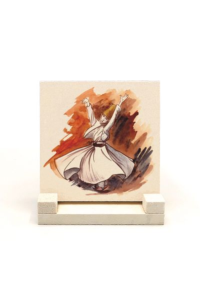 Sadrazam Whirling Dervish Printed Natural Stone Desktop 10x10 Krt-78