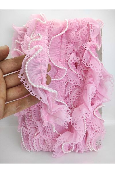 GELD Ροζ Laser Cut Pearl Pleat Ruffle Κορδέλα – Κορδέλα