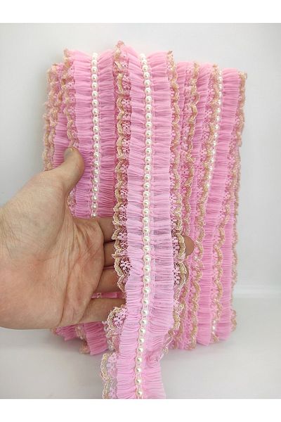 GELD Ροζ Κίτρινη Glitter Pearl Ruffle Κορδέλα – Κορδέλα