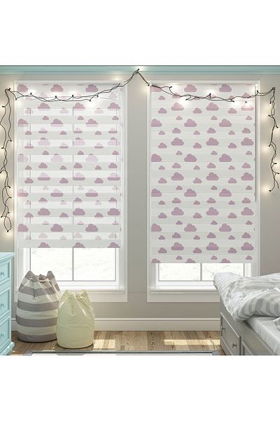 Turuncu Dizayn Pink Clouds Patterned Digital Printed Zebra Roller Blinds for Children's Room