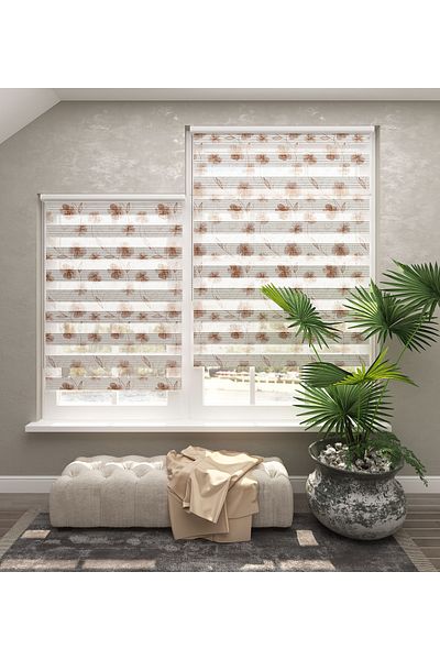 Turuncu Dizayn Brown Antique Patterned Digital Printed Zebra Roller Blinds for Bedroom and Kitchen