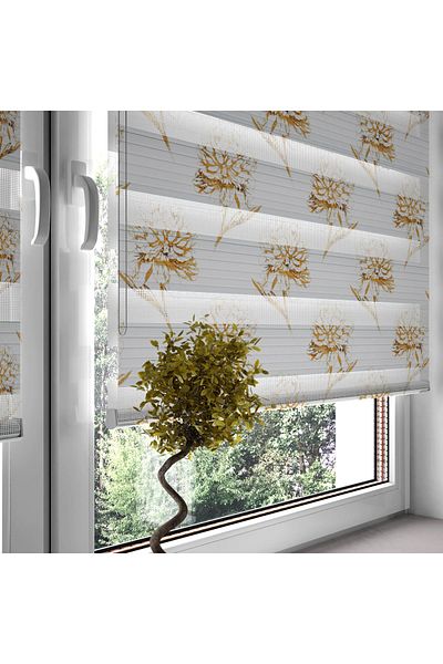 Turuncu Dizayn Yellow Star Flower Patterned Digital Printed Zebra Roller Blinds for Kitchen and Living Room