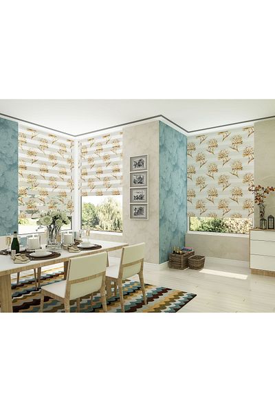 Turuncu Dizayn Yellow Star Flower Patterned Digital Printed Zebra Roller Blinds for Kitchen and Living Room