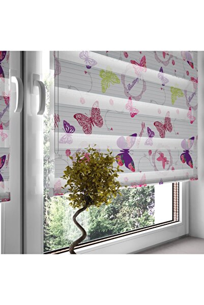 Turuncu Dizayn Td Trend Baskılı Zebra Stor Perde Mor Butterfly Ve Gül