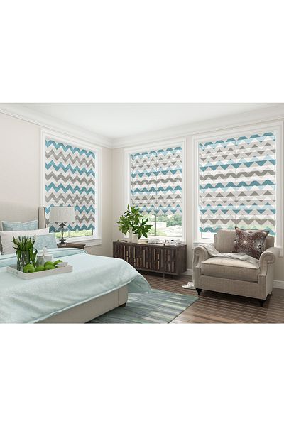 Turuncu Dizayn Blue Zigzag Patterned Digital Printed Zebra Roller Blinds