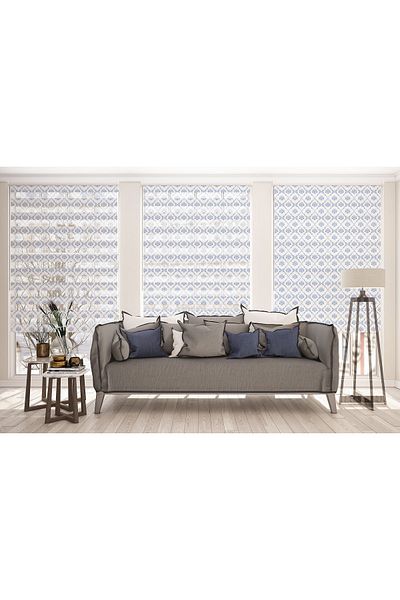 Turuncu Dizayn Zebra Patterned Td Trend Curtain - Blue Damask1