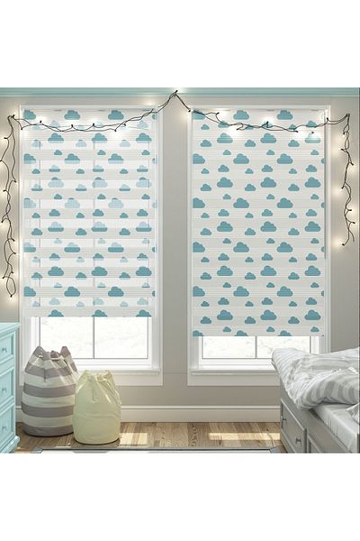 Turuncu Dizayn Blue Clouds Patterned Digital Printed Zebra Roller Blinds for Children's Room