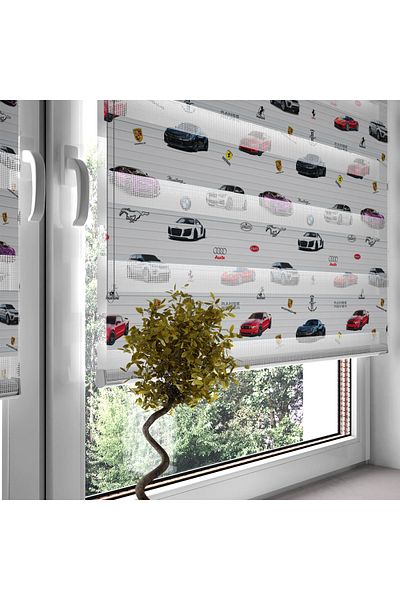 Turuncu Dizayn Red Luxury Cars Patterned Digital Printed Zebra Roller Blinds for Children's Room and Playroom
