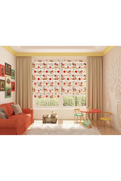 Turuncu Dizayn Brown Rocking Board Horse Patterned Digital Printed Zebra Roller Blinds for Children's Room and Playroom