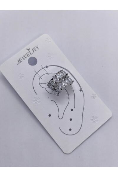 Sapphire Bijuteri Gümüş Renk Taşlı 2'li Kıkırdak Küpe 103