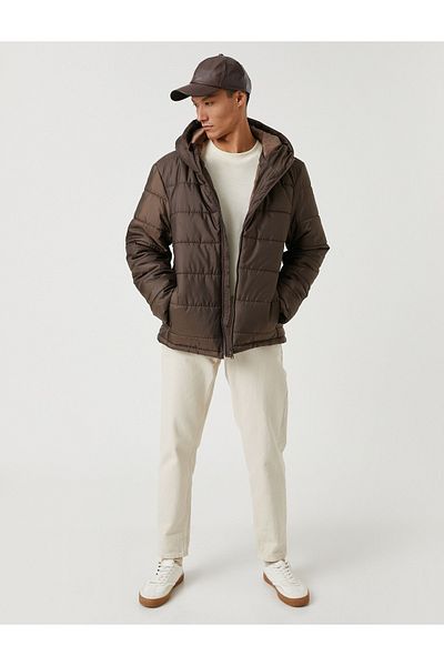 Koton Basic Puffer Jacket Hooded Pocket Detailed Zipper Waterproof