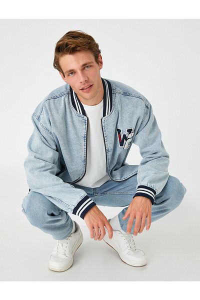 Koton College Printed Denim Jacket