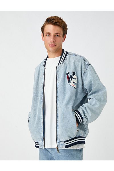 Koton College Printed Denim Jacket