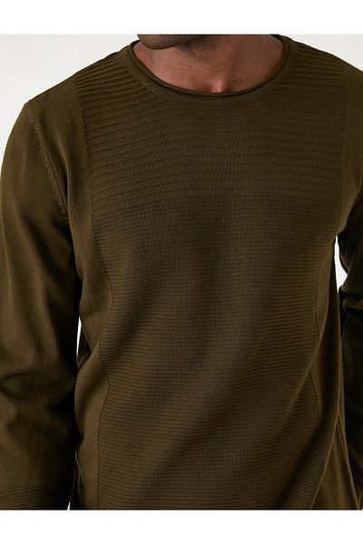 Koton Embossed Patterned Crew Neck Sweater