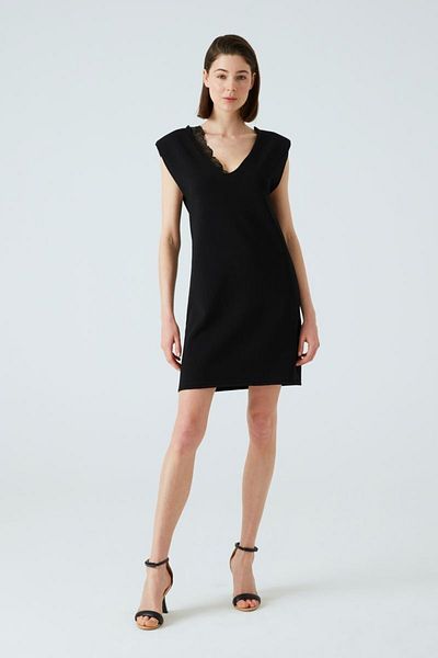 JOIN US Schwarzes Kleid mit V-Ausschnitt und Spitze