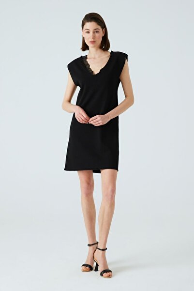 JOIN US Δαντελένιο Μαύρο Φόρεμα με λεπτομέρεια σε V λαιμόκοψη