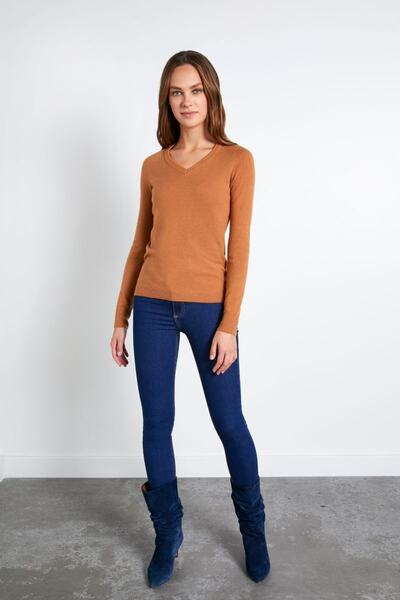 JOIN US Seamless Ribbed Elastic Waist Knitwear Sweater - A. Brown