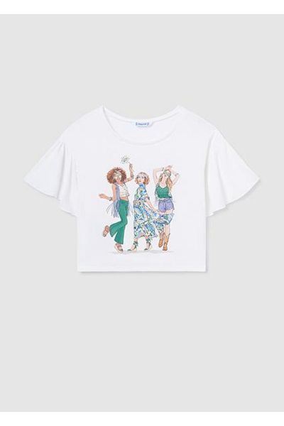MAYORAL Tricou pentru fete alb verde cu maneca scurta
