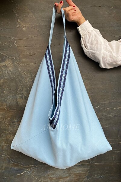 Anı Home Mavi Saten Şerit Bag Omuz Ve Plaj Çantası