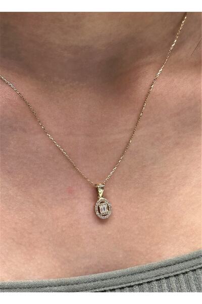 Hakan Güler Kuyumculuk 14 Ayar Altın Baget Taşlı Kolye Ucu Ve Zinciri