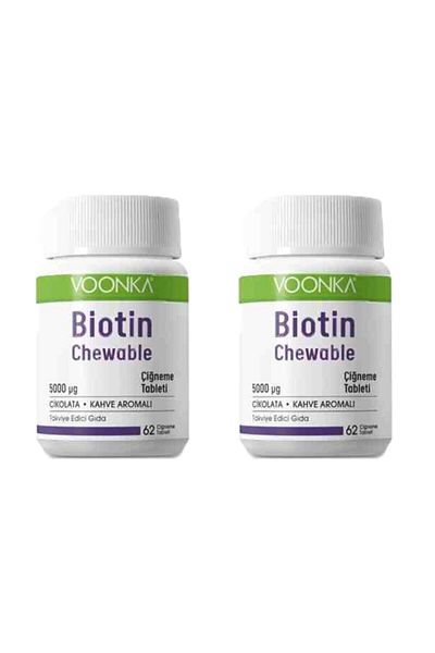 Voonka 2 Pieces Biotin 5000 Mcg 62 Chewing Tablets