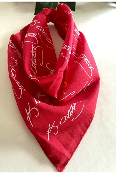 MELİH BİJUTERİ وشاح باندانا قطني للجنسين باللون الأحمر من أتاتورك